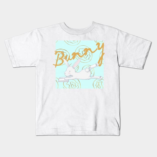 Little bunny on cute pattern Kids T-Shirt by NJORDUR